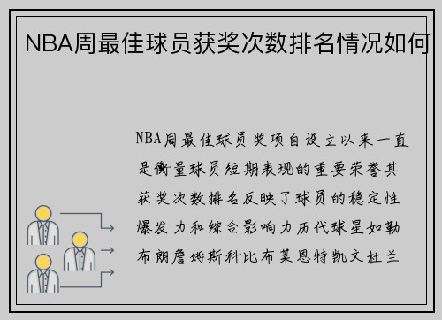 NBA周最佳球员获奖次数排名情况如何